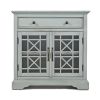 Craftsman Series 32 Inch Wooden Accent Cabinet with Fretwork Glass Front; Earl Gray