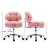 Teddy Velvet Makeup Pink Home Office Chair Bling Desk, Nail Desk for Women,Vanity Chair, Adjustable Height, Rolling Wheels