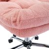 Teddy Velvet Makeup Pink Home Office Chair Bling Desk, Nail Desk for Women,Vanity Chair, Adjustable Height, Rolling Wheels