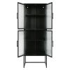 Elegant Floor Storage Cabinet with 4 Tempered Glass Doors; Display High Cabinet with Adjustable Shelves Black Color for Entryway; Living Room; Bedroom