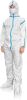 Disposable Coverall. White Polypropylene 50 gsm Overall with Waterproof Microporous Film. Laminated XX-Large Full Body Protective Suit with Hood and B