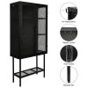 Elegant Industrial Floor Cabinet with 2 Mesh Doors Living Room Display Cabinet with Adjustable Shelves and Bottom Shelf Anti-Tip Easy Assembly Frosted