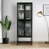 Elegant Floor Storage Cabinet with 4 Tempered Glass Doors; Display High Cabinet with Adjustable Shelves Black Color for Entryway; Living Room; Bedroom