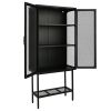 Elegant Industrial Floor Cabinet with 2 Mesh Doors Living Room Display Cabinet with Adjustable Shelves and Bottom Shelf Anti-Tip Easy Assembly Frosted