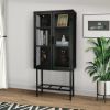 Elegant Industrial Floor Cabinet with 2 Mesh Doors Living Room Display Cabinet with Adjustable Shelves and Bottom Shelf Anti-Tip Easy Assembly Frosted