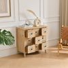 Accent Storage Cabinet Rattan Retro Wooden Apothecary Chest with 9-Drawer and Metal Handles