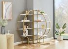 4 Tiers Home Office Open Bookshelf; Round Shape; Different Placement Ways; MDF Board; Gold Metal Frame; White