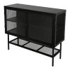 Double Mesh Door Storage Cabinet with Adjustable Shelf and Feet Cold-Rolled Steel Sideboard Furniture for Living Room Kitchen Frosted Black