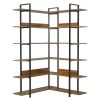 74.8 Inch Bookshelf L-shape MDF Boards Stainless Steel Frame Corner 6-tier Shelves Adjustable Foot Pads; Brown