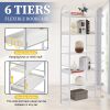 70.8 Inch Tall Bookshelf; 6-tier Shelves with Round Top Frame; MDF Boards; Adjustable Foot Pads; White