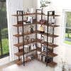 74.8 Inch Bookshelf L-shape MDF Boards Stainless Steel Frame Corner 6-tier Shelves Adjustable Foot Pads; Brown