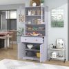 TREXM 70.9" Multifunctional Pantry Cabinet MDF Storage Cabinet with Glass Doors; A Large Drawer and Adjustable Shelves (Antique White)