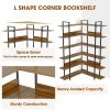 74.8 Inch Bookshelf L-shape MDF Boards Stainless Steel Frame Corner 6-tier Shelves Adjustable Foot Pads; Brown