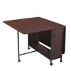 Folding Dining Table Portable Desk with 6 Wheels for Kitchen, Living Room and Home Office, Dark Coffee+Black XH