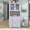 TREXM 70.9" Multifunctional Pantry Cabinet MDF Storage Cabinet with Glass Doors; A Large Drawer and Adjustable Shelves (Antique White)