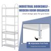 70.8 Inch Tall Bookshelf; 6-tier Shelves with Round Top Frame; MDF Boards; Adjustable Foot Pads; White