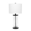 Enclosed Glass Table Lamp with Black Metal Accents Base and White Fabric Shade