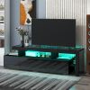 ON-TREND Modern Style 16-colored LED Lights TV Cabinet; UV High Gloss Surface Entertainment Center with DVD Shelf; Up to 70 inch TV; Black