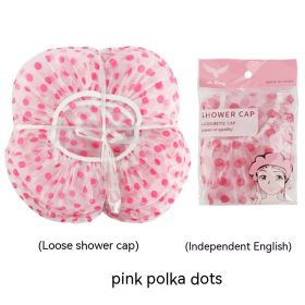 Household Cute Long Hair Waterproof Bath Shower Cap (Option: Red Dots-Bulk-10PCS)