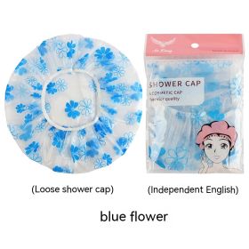 Household Cute Long Hair Waterproof Bath Shower Cap (Option: Small Blue Flowers-Independent Packaging-10PCS)