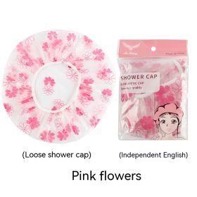 Household Cute Long Hair Waterproof Bath Shower Cap (Option: Peach Small Flower-Bulk-10PCS)