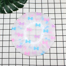 Hotel Plastic Peva Waterproof Bow Printing Female Shower Cap (Option: Pink Blue Bow 003-27.5x27.5CM)