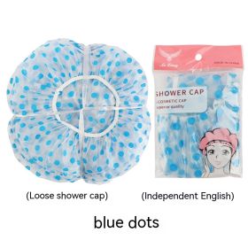 Household Cute Long Hair Waterproof Bath Shower Cap (Option: Blue With Dots-Independent Packaging-10PCS)