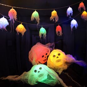 Halloween Pumpkin Battery Atmosphere Decoration Lights (Option: White Veil Skull-Colourful Battery Model-2.5M 10Light)