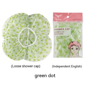 Household Cute Long Hair Waterproof Bath Shower Cap (Option: Green Dots-Bulk-10PCS)