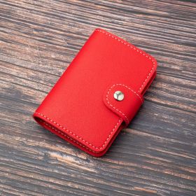 Stylish Faux Leather Credit Card Holder - Minimalist Flap Button Purse With Multi Card Slots (Color: Red-A)