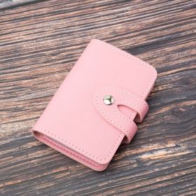 Stylish Faux Leather Credit Card Holder - Minimalist Flap Button Purse With Multi Card Slots (Color: Pink-B)