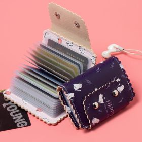 Cute Cartoon Print Credit Card Holder: Flap Button Clutch Card Bag with Multi Card Slots for a Casual Look (Color: Purple Cat)