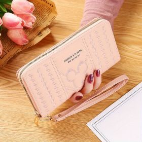 Mouse Head Embossing Long Purse, Faux Leather Textured Long Wallet, Casual Functional Card Holder (Color: Pink, size: 7.48inch*4.72inch*0.79inch)