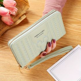 Mouse Head Embossing Long Purse, Faux Leather Textured Long Wallet, Casual Functional Card Holder (Color: Light Green, size: 7.48inch*4.72inch*0.79inch)