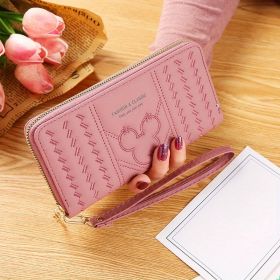 Mouse Head Embossing Long Purse, Faux Leather Textured Long Wallet, Casual Functional Card Holder (Color: Deep Pink, size: 7.48inch*4.72inch*0.79inch)