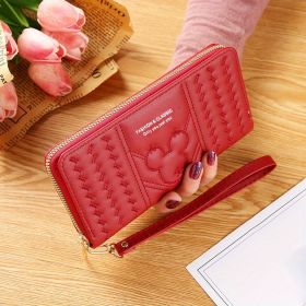 Mouse Head Embossing Long Purse, Faux Leather Textured Long Wallet, Casual Functional Card Holder (Color: Red, size: 7.48inch*4.72inch*0.79inch)