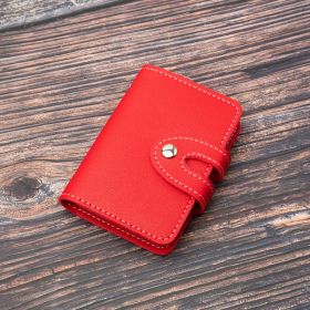 Stylish Faux Leather Credit Card Holder - Minimalist Flap Button Purse With Multi Card Slots (Color: Red-B)