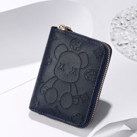 Cartoon Bear Pattern Short Wallet, Zipper Around Coin Purse, Solid Color Credit Card Holder (Color: Black)