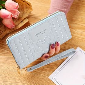 Mouse Head Embossing Long Purse, Faux Leather Textured Long Wallet, Casual Functional Card Holder (Color: Blue, size: 7.48inch*4.72inch*0.79inch)