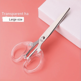 Stainless Steel Office Scissors Teflon Anti-Rust Anti-Stick Scissors Glue Paper Scissors Fabric Window Flower Do Handmade Transparent Scissors (size: Transparent Large)