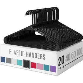 20pcs Plastic Hangers Clothes Hangers for Clothing, Durable Clothes Hangers (Color: Black)