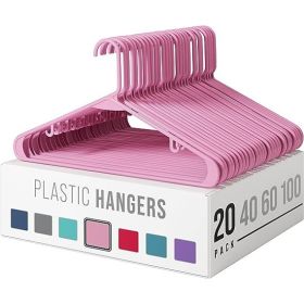 20pcs Plastic Hangers Clothes Hangers for Clothing, Durable Clothes Hangers (Color: Pink)