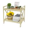 21.5"L x 13"W x 20.6"H 2-Tier Rectangular Shelf Unit, Hand-woven Rattan, Aluminum Frame