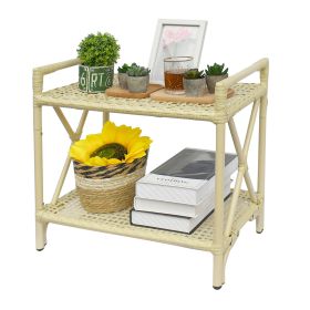 21.5"L x 13"W x 20.6"H 2-Tier Rectangular Shelf Unit, Hand-woven Rattan, Aluminum Frame (Color: Beige)