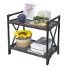 21.5"L x 13"W x 20.6"H 2-Tier Rectangular Shelf Unit, Hand-woven Rattan, Aluminum Frame