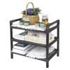 Hand-Woven Rattan 3-Tier Rectangular Shelf Unit, Aluminum Frame, for Indoor or Outdoor