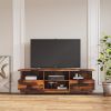 TV Stand Modern Wood Media Entertainment Center Console Table with 2 Doors and 4 Open Shelves