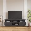 TV Stand Modern Wood Media Entertainment Center Console Table with 2 Doors and 4 Open Shelves