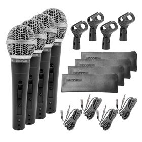 5 Core Vocal Dynamic Cardioid Handheld Microphone 3 Pack Neodymium Magnet Unidirectional Mic; 16ft Detachable XLR Deluxe Cable to ? Audio Jack; Mic Cl (size: 4 Pieces)