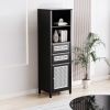 ON-TREND Boho Style Slim Tall Cabinet with Rattan Door, Mid Century Modern Tower Cabinet Up to 63", Country Style Freestanding Organizer with Metal Ha